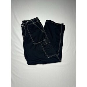 True Religion Cargo Pant Women Jet Black Size 29 Wide‎ Leg Pockets